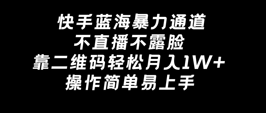 快手蓝海通道，不直播不露脸，靠二维码轻松月入1W+，操作简单易上手-小刘生财