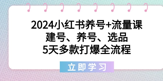 2024小红书养号+流量课：建号、养号、选品，5天多款打爆全流程-小刘生财