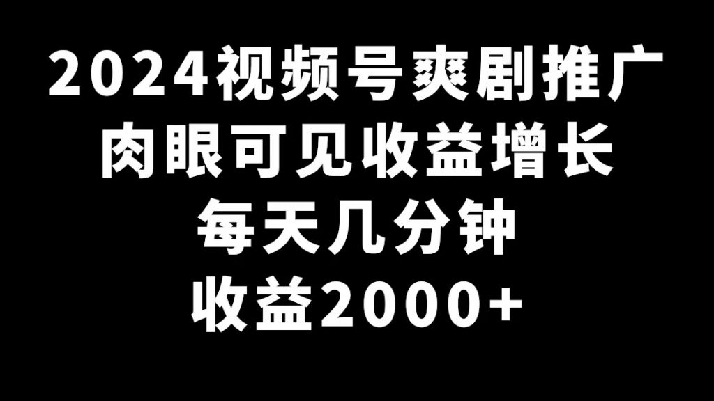 2024视频号爽剧推广，肉眼可见的收益增长，每天几分钟 收益2000+-小刘生财